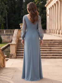 Chiffon Mermaid Square Neck Long Sleeves Long Mother of the Bride Dresses