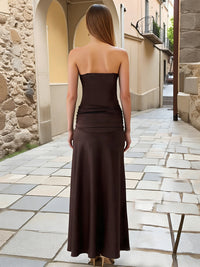 Satin Sheath Strapless Simple Long Corset Prom Dresses with Split Side