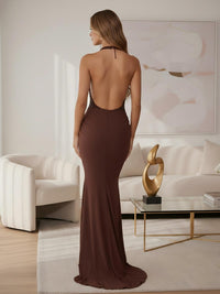 Mermaid Halter Neck Ruched Elegant Sweep Train Prom Dresses with Sequins
