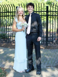 A Line Sweetheart Corset Floor Length Prom Dresses with Tiered Ruffles