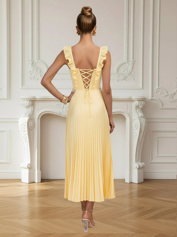 Sweetheart A Line Sleeveless Pleated Ankle Length Elegant Prom Dresses with Ruffles