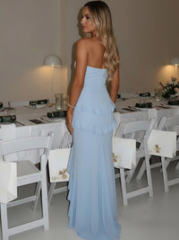 Mermaid Strapless Glitter Asymmetrical Prom Dresses with Ruffles