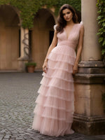 Tiered Tulle V Neck A Line Prom Dresses for Women