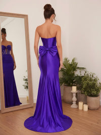 Sequin Strapless Mermaid Sweetheart Sleeveless Pleated Prom Dresses with Slit