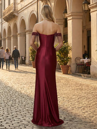Off the Shoulder Sparkly Strapless Mermaid Prom Dresses with Slit