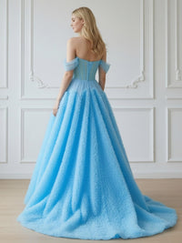 Strapless Off the Shoulder Tulle A Line Prom Dresses