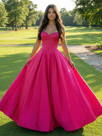 Satin V Neck Satin Corset A Line Sleeveless Prom Dresses