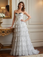 Tiered Corset Sleeveless V Neck Tulle A Line Prom Dresses