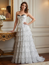 Tiered Corset Sleeveless V Neck Tulle A Line Formal Dresses