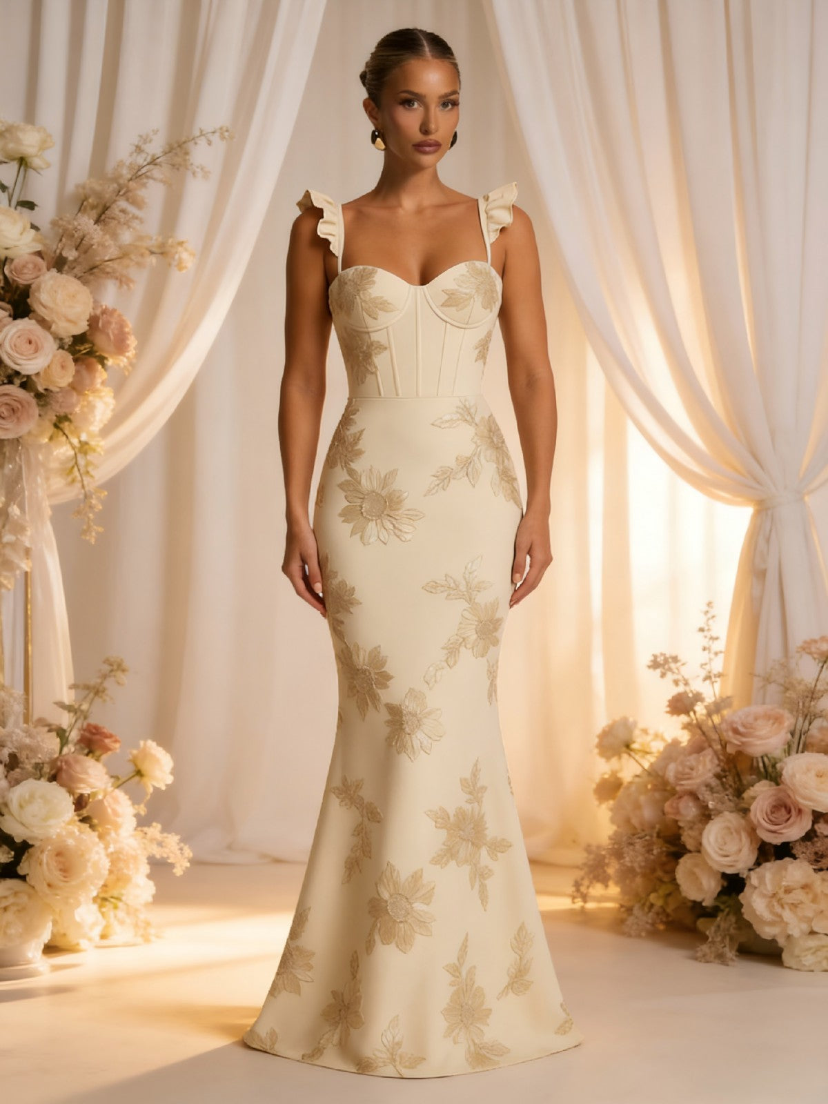 Flower Print Sweetheart Spaghetti Straps Mermaid Bridesmaid Dresses for Women