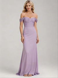 Off the Shoulder Chiffon Pleated Mermaid Bridesmaid Dresses