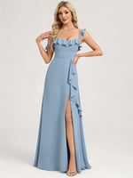 Flutter Sleeves Chiffon Pleated Bridesmaid Dresses for Women