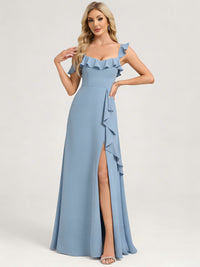 Flutter Sleeves Chiffon Pleated Bridesmaid Dresses for Women