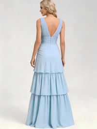 V Neck Chiffon Pleated Bridesmaid Dresses with Slit