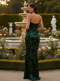 Satin Floral Print Strapless Bridesmaid Dresses
