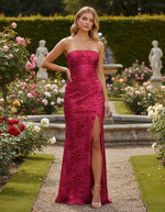 Satin Square Neck Strapless Formal Dresses with Slit