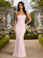 Satin Square Neck Spaghetti Straps Formal Dresses