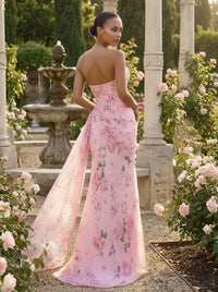 Floral Print Strapless Sleeveless Mermaid Bridesmaid Dresses