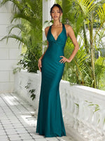 Satin V Neck Spaghetti Straps Sleeveless Mermaid Bridesmaid Dresses