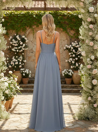 Spaghetti Straps Chiffon V Neck Bridesmaid Dresses