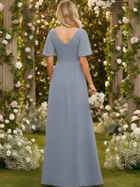 Flutter Sleeves Chiffon V Neck Bridesmaid Dresses