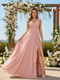 Double V Neck Chiffon A Line Bridesmaid Dresses