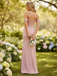 Satin Square Neck Ruched Bridesmaid Dresses with Slit
