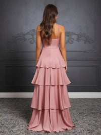 Chiffon Spaghetti Straps Sleeveless Ruffles Pleated Bridesmaid Dresses