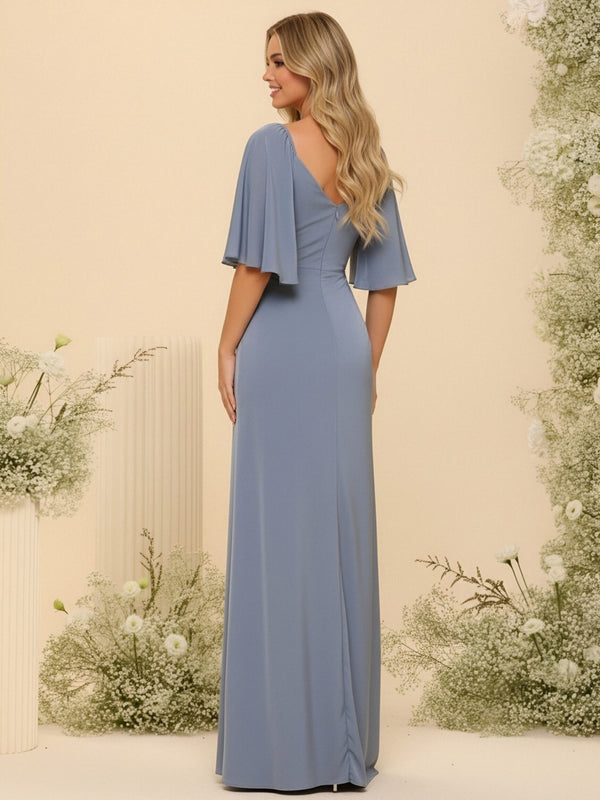 Satin Sweetheart Ruched Bridesmaid Dresses with Slit