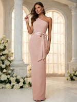 Chiffon Mermaid One Shoulder Sleeveless Bridesmaid Dresses with Bow