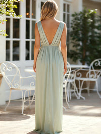 Chiffon V Neck A Line Sleeveless Pleated Bridesmaid Dresses