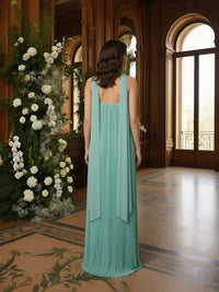 Chiffon Strapless Pleated Bridesmaid Dresses with Scarf