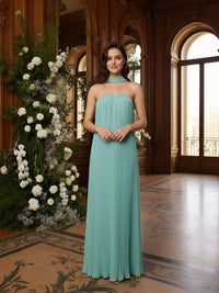 Chiffon Strapless Pleated Bridesmaid Dresses with Scarf