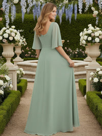 Chiffon V Neck Short Sleeves Ruffles Bridesmaid Dresses