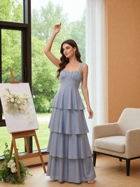 Spaghetti Straps Square Neck Pleated Bridesmaid Dresses