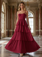 Spaghetti Straps Chiffon Tiered Formal Dresses