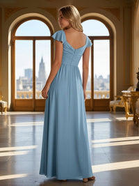 Flutter Sleeves Chiffon Bridesmaid Dresses with Slit