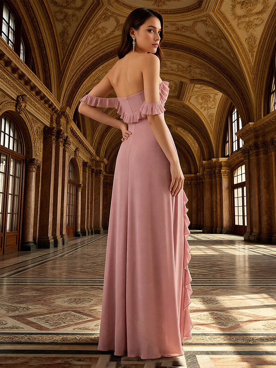 Off the Shoulder Chiffon Bridesmaid Dresses with Slit