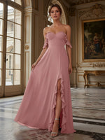 Off the Shoulder Chiffon Bridesmaid Dresses with Slit