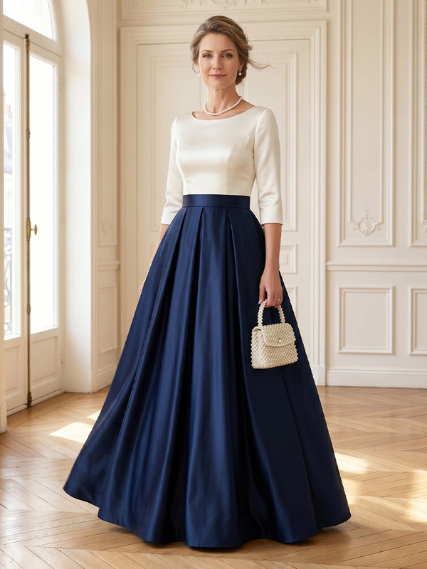 Satin A Line Round Neck Long Mother of the Bride Dresses