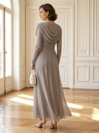 Chiffon A Line Cowl Neck Long Mother of the Bride Dresses with Ruched
