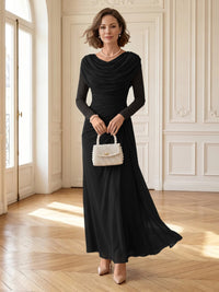 Chiffon A Line Cowl Neck Long Mother of the Bride Dresses with Ruched