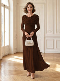 Chiffon A Line Cowl Neck Long Mother of the Bride Dresses with Ruched