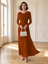 Chiffon A Line Cowl Neck Long Mother of the Bride Dresses with Ruched