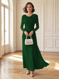Chiffon A Line Cowl Neck Long Mother of the Bride Dresses with Ruched