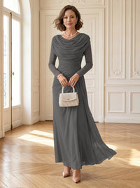 Chiffon A Line Cowl Neck Long Mother of the Bride Dresses with Ruched