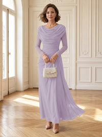 Chiffon A Line Cowl Neck Long Mother of the Bride Dresses with Ruched