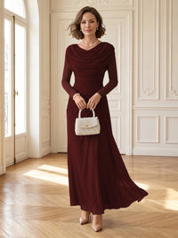 Chiffon A Line Cowl Neck Long Mother of the Bride Dresses with Ruched