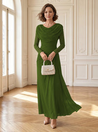 Chiffon A Line Cowl Neck Long Mother of the Bride Dresses with Ruched