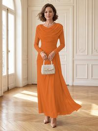 Chiffon A Line Cowl Neck Long Mother of the Bride Dresses with Ruched